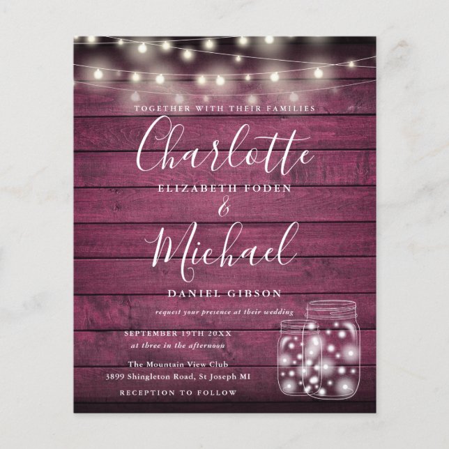 Orçamento Red Wood Mason Jars Convite para Casamen (Frente)