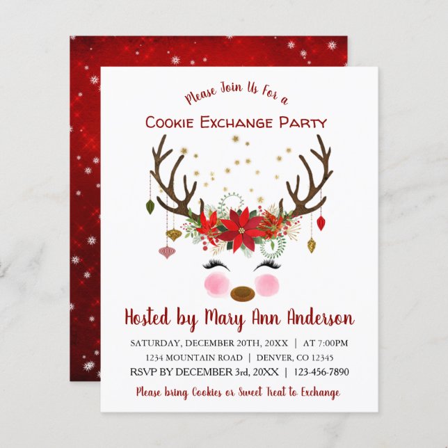 Orçamento Reindeer de Natal Festa de Troca de Cook (Frente/Verso)