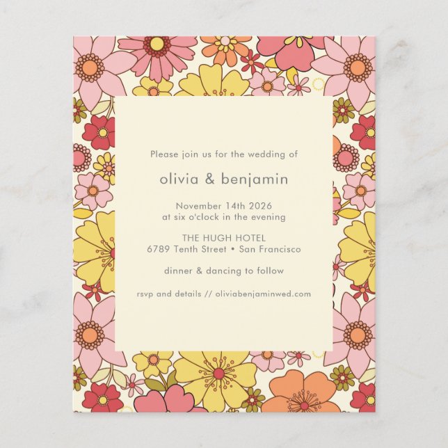 Orçamento Retro Boho Rosa Amarelo Floral Casamento (Frente)