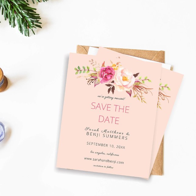 Orçamento Rosa Blush Floral Salve a Data - Rosa (Criador carregado)