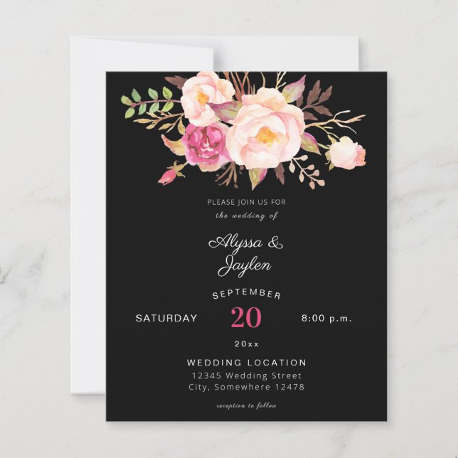 Orçamento Rosa Choque Floral Casamento Preto (Frente)