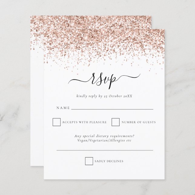 Orçamento Rosa Dourado Glitter script Casamento RS (Frente/Verso)