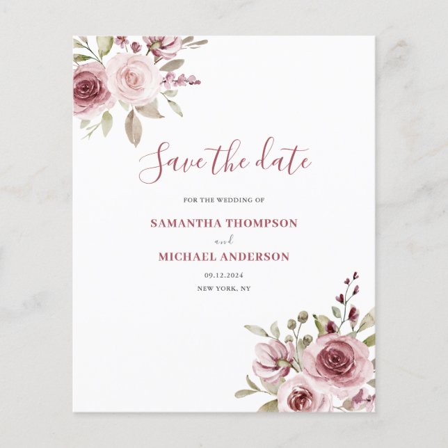 Orçamento Rosa Floral Casamento Salve A Data (Frente)
