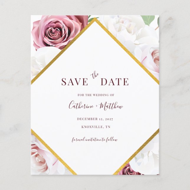 Orçamento Rosa Floral Geométrico Salve A Data (Frente)