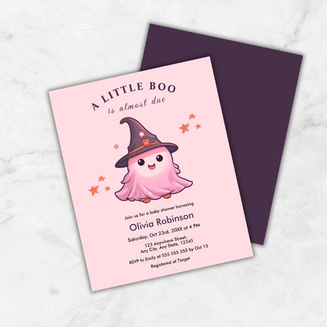 Orçamento Rosa Um Pequeno Convite Para Chá de fral (Budget Pink A Little Boo Halloween Baby Shower Invitation    )