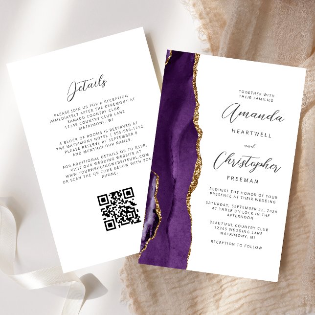 Orçamento Roxo Ágata Dourada Código QR Casamento (Criador carregado)