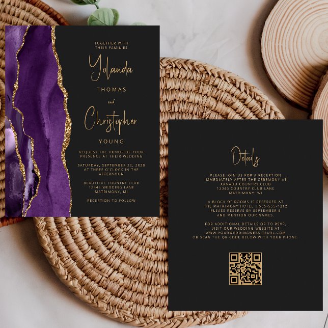Orçamento Roxo Ágata Dourada Código QR Casamento E (Criador carregado)