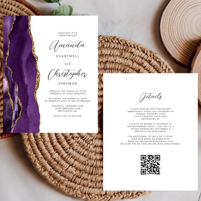 Orçamento Roxo Código QR Casamento Ágata Dourada (Criador carregado)
