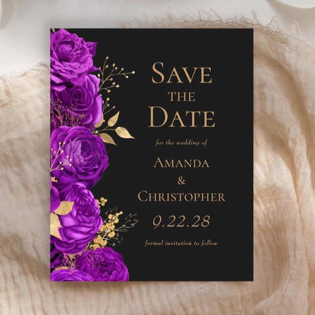 Orçamento Roxo Dourado Floral Escuro Salvar a Data (Criador carregado)