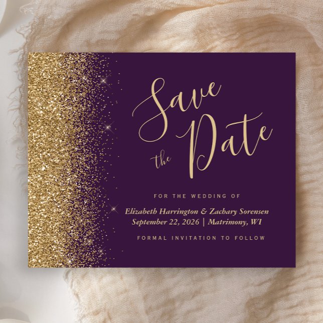 Orçamento Roxo Dourado Glitter Save the Date (Criador carregado)