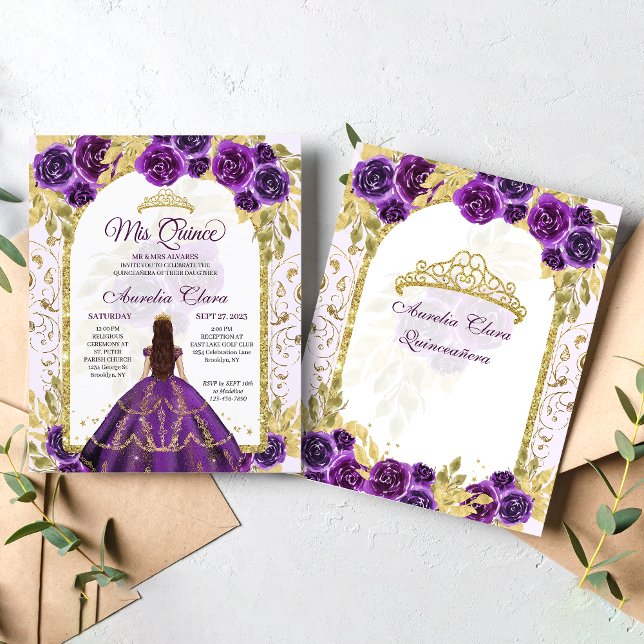 Orçamento Roxo Floral Princesa Dourada Quinceanera (Criador carregado)