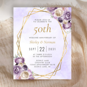 Orçamento Roxo Marfim Dourado Floral 50º Aniversár