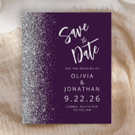 Orçamento Roxo Prata Script Glitter Save the Date