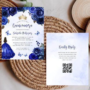 Orçamento Royal Azul Floral Código QR Quinceañera