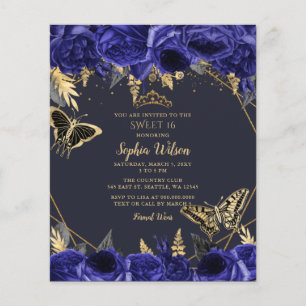 Orçamento Royal Blue Butterfly Sweet 16 Convite