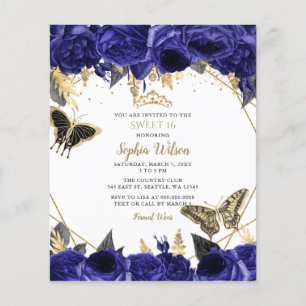 Orçamento Royal Blue Butterfly Sweet 16 Convite