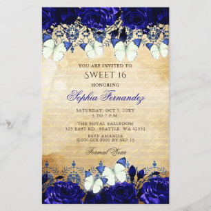 Orçamento Royal Blue Butterfly Sweet 16 Convite