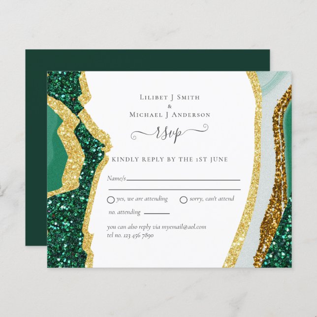 Orçamento RSVP de Casamento Dourado do Emerald Aga (Frente/Verso)