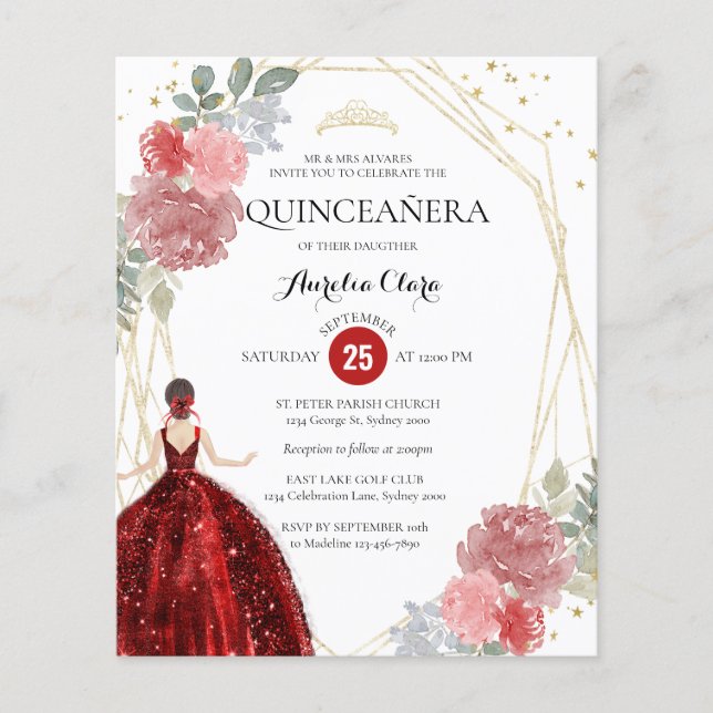 Orçamento Ruby Red Floral Quinceañera (Frente)
