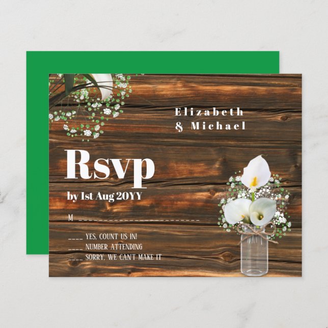 Orçamento Rustic White Calla Lily Wedding RSVP (Frente/Verso)