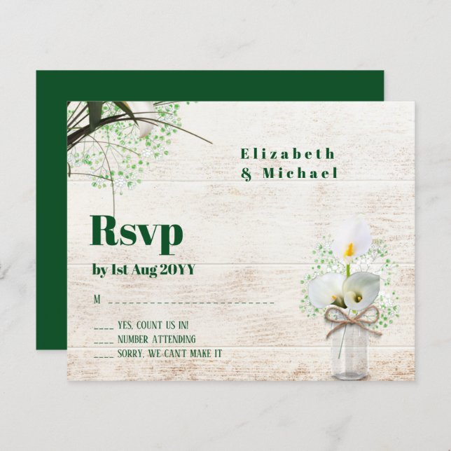 Orçamento Rustic White Calla Lily Wedding RSVP (Frente/Verso)