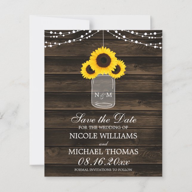 Orçamento Rústico Girassol Mason Jar Salvar Data (Frente)