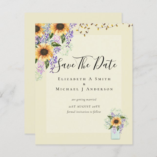 ORÇAMENTO SALVO AS DATAS Rústicas Girassóis Roxo (Frente/Verso)