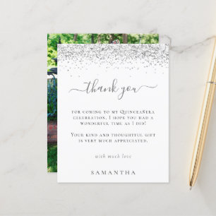 Orçamento Silver Glitter Foto Quinceanera Obrigado