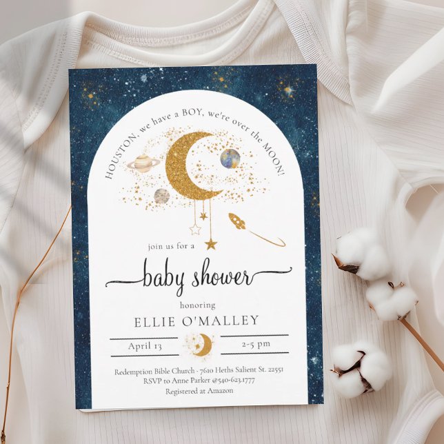 Orçamento Sobre O Convite Para Chá de fraldas Espa (Budget Over The Moon Space Baby Shower Invitation)