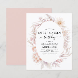 Orçamento Sweet 16 Boho Rosa Empoeirado Floral Ani