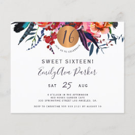 Orçamento Sweet 16 convite de aniversário floral