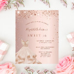 Orçamento Sweet 16 convite para vestimenta de ouro<br><div class="desc">Um convite moderno, na moda e glamouroso para uma doce festa de aniversário 16, 16. Um fundo rosa dourado com faíscas falsas e um vestido rosa dourado. O nome é escrito com um moderno e escuro, rosa dourado, escrito com letra de estilo manuscrito. Personalize e adicione os detalhes da sua...</div>