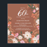 Orçamento Terracotta Floral 60º Convite de Anivers<br><div class="desc">Queda no 60º convite de aniversário. Pop de flores brancas brilhantes contra o fundo do terracota, fundo castanho. Flores silvestres laranja profundas, flores rosadas fluffy e folhas verdes profundas criam uma bonito mostra de outono de flores-prados. Texto branco e caligrafia de tendências adicionam detalhes encantadores.</div>