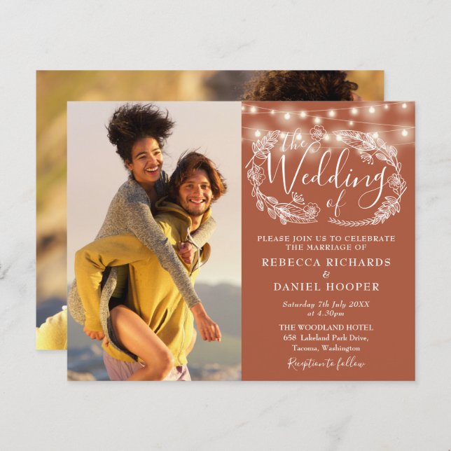 Orçamento Terracotta Luzes 2 Convite de casamento  (Frente/Verso)