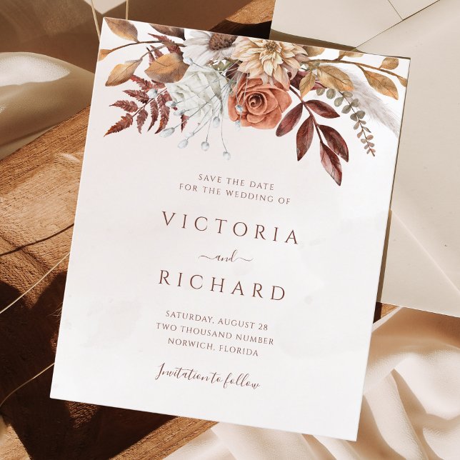 Orçamento Terracotta Rust Flowers Boho Fall Foliag (Criador carregado)