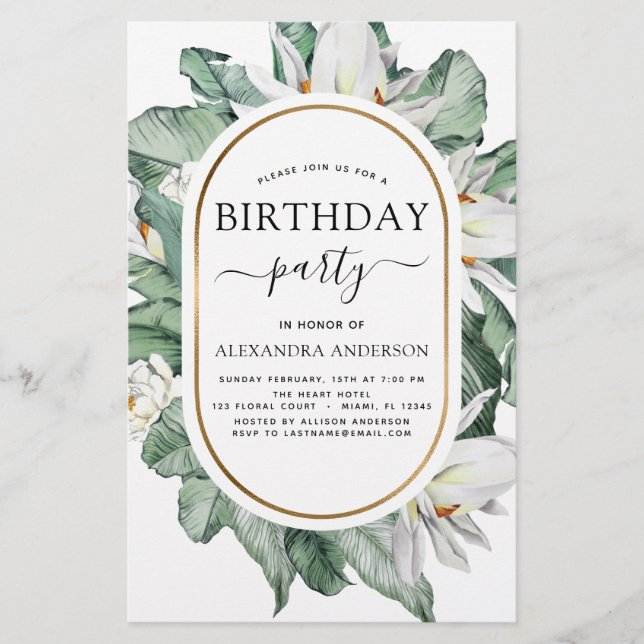 Orçamento Tropical Magnolia Aniversário Convite (Frente)