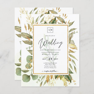 Orçamento Tudo em 1 Greenery Dourado deixa casamen