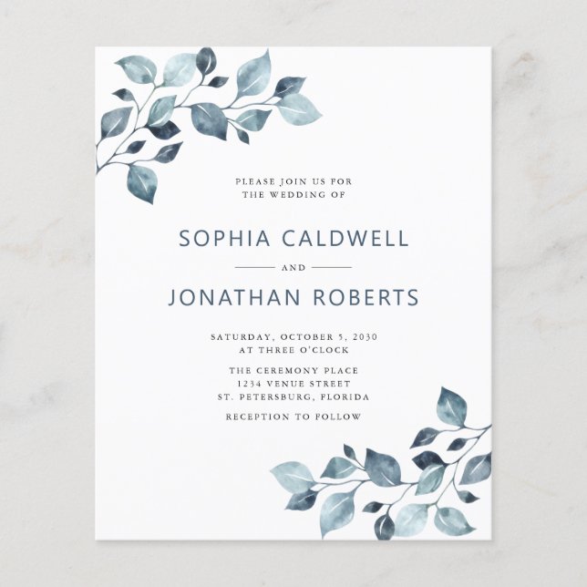 Orçamento Tudo em Um Casamento Eucalyptus Azul Dus (Frente)