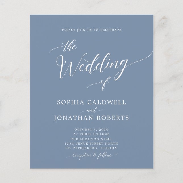 Orçamento Tudo em Um Convite Azul Dusty Casamento (Frente)