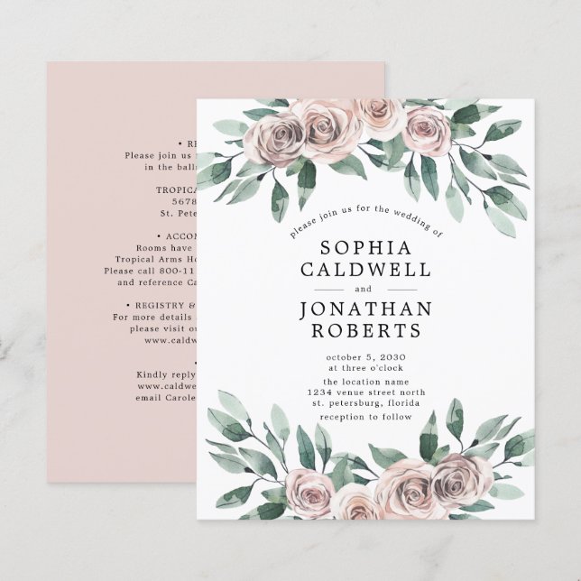 Orçamento Tudo em Um Convite de casamento de Rosas (Frente/Verso)