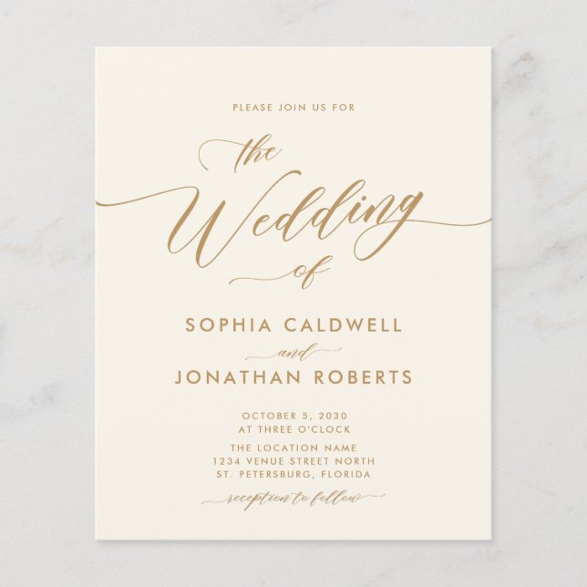 Orçamento Tudo em Um Convite de casamento Dourado  (Frente)