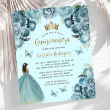 Orçamento Turquesa Dourado Floral Princesa Quincea