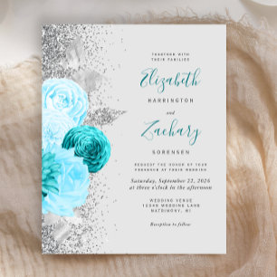 Orçamento Turquesa Floral Brilho Prata Casamento