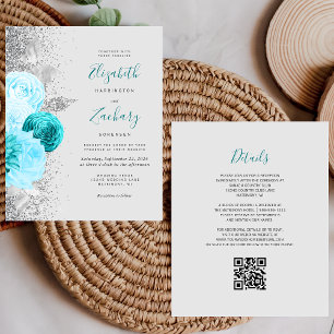 Orçamento Turquesa Floral Código QR Prata Casamen