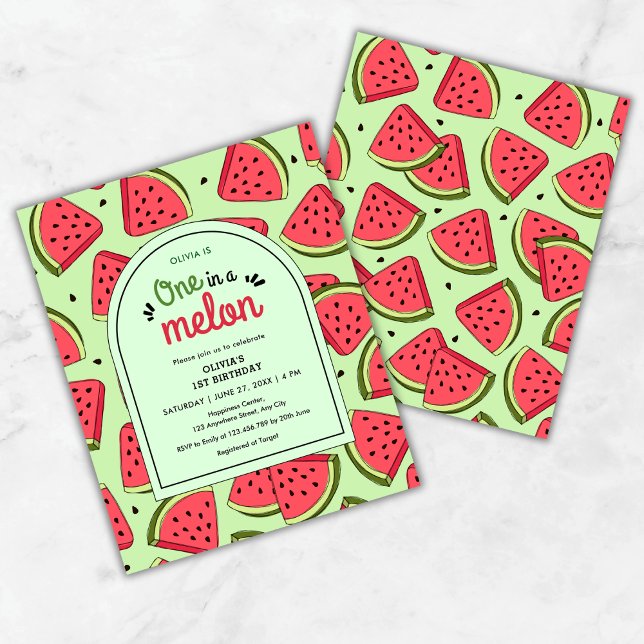 Orçamento Um em um Convite de primeiro aniversario (Budget One in a Melon Summer Watermelon 1st Birthday Invitation  )
