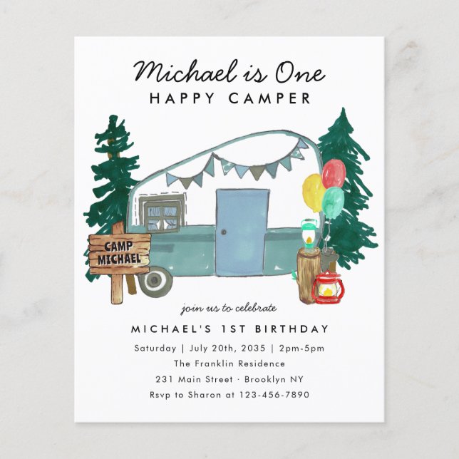 Orçamento Um Feliz Camper Woods primeiro aniversar (Frente)