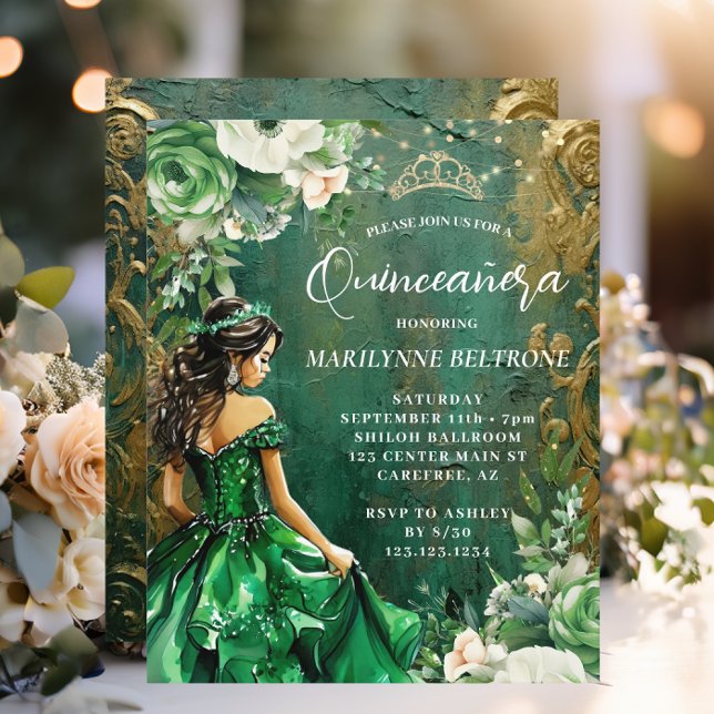 Orçamento Verde Dourado Floral Princesa Quinceañer (Criador carregado)