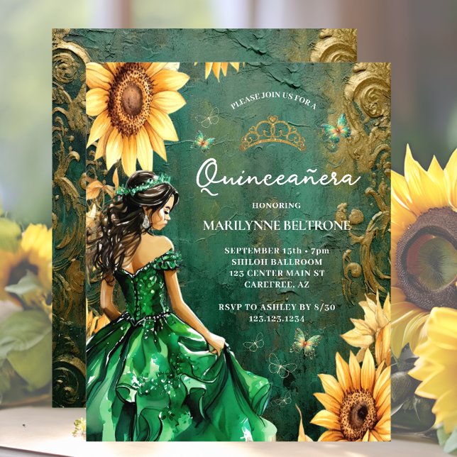 Orçamento Verde Dourado Girassol Princesa Quinceañ (Criador carregado)
