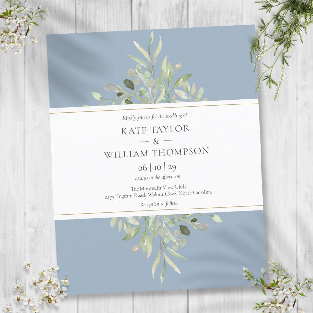 Orçamento Verde Dusty Blue Weding Convite (Budget Greenery Dusty Blue Wedding Invitation)