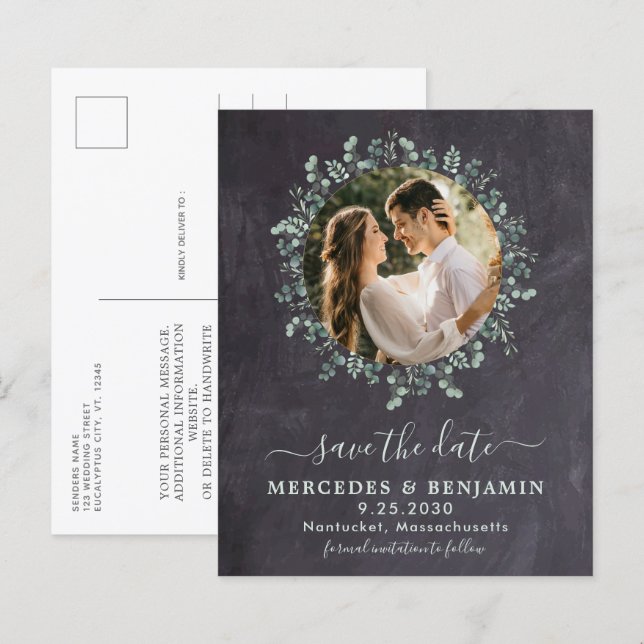 Orçamento Verde Eucalyptus Foto Salvar Data Pos (Frente/Verso)